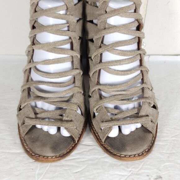 Jeffrey Campbell Women's Corwin US8 Taupe Suede Open Toe Lace-up Ankle Booties - Picture 4 of 14